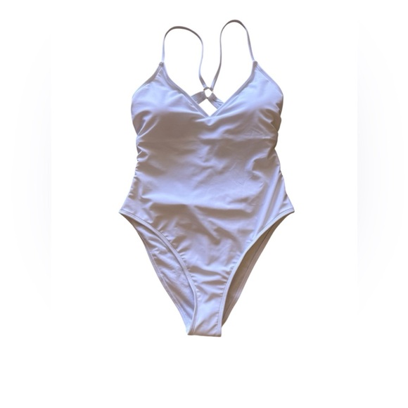 🔻NWT shade and shore white one piece swimsuit size 8/10 high leg cheeky - Picture 2 of 16